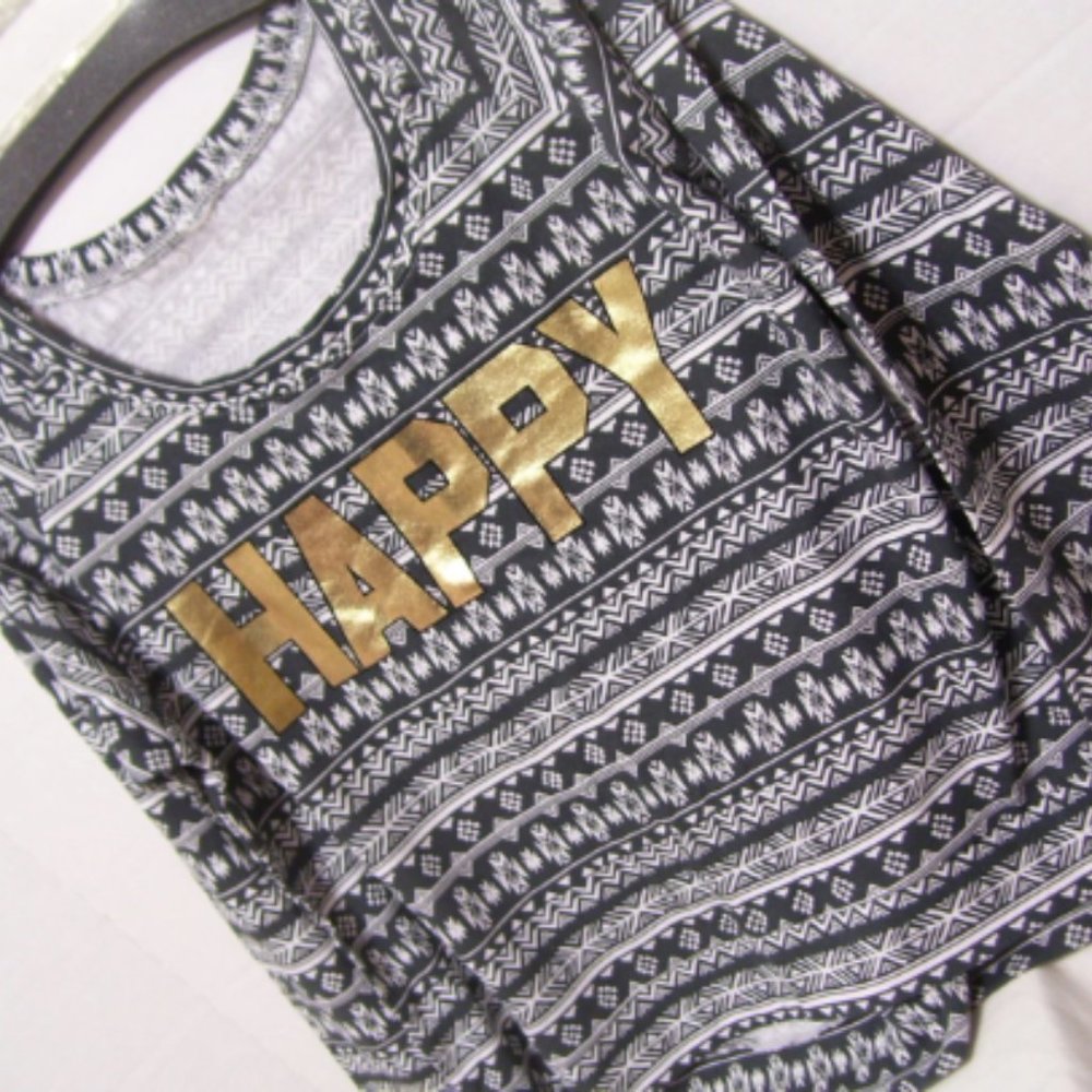 Black and White Gold "Happy" Top NWOT Size S